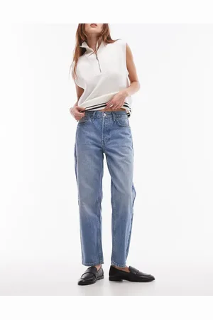 Topshop Vaqueros capri de corte recto y talle medio con acabado Runway de -Azul