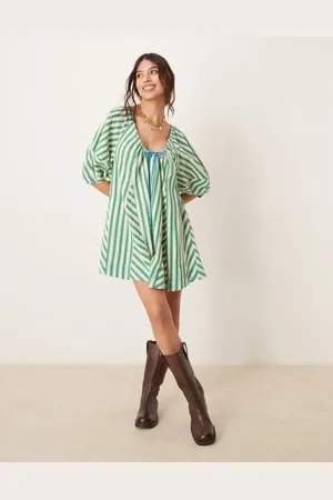 Free People Mono corto verde a rayas extragrande de