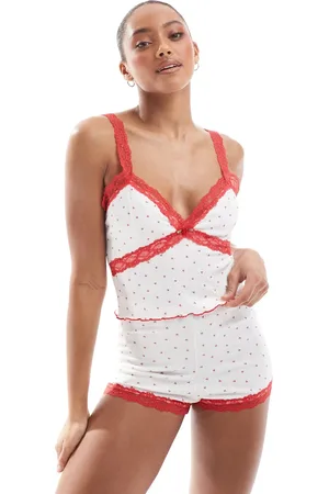 The Frolic Top de pijama de tirantes de pointelle con estampado de corazones y ribete rojo de encaje exclusivo de (parte de un conjunto)