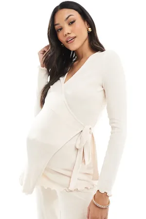 Mama;licious Top color crema melange cruzado de tejido muy suave de Mamalicious Maternity (parte de un conjunto)-Blanco
