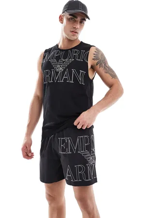 Emporio Armani Shorts de baño negros con logo (parte de un conjunto)