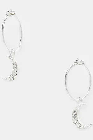 Kingsley Ryan Pendientes de aro con charm de luna con cristales de plata de ley de -Plateado