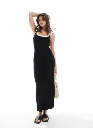New Look Vestido largo negro con detalle de ribetes de