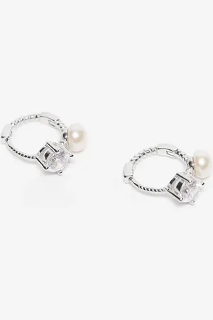 Kingsley Ryan Pendientes de aro pequeños de 10 mm de plata de ley con detalle de perla y gema de -Plateado