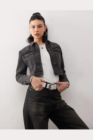 Noisy May Chaqueta vaquera corta negra con pedrería de -Negro