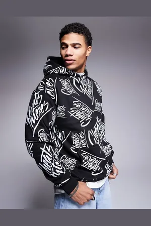 Cheats & Thieves Sudadera negra con capucha y estampado integral del logo de tejido de 320 g/m2 de