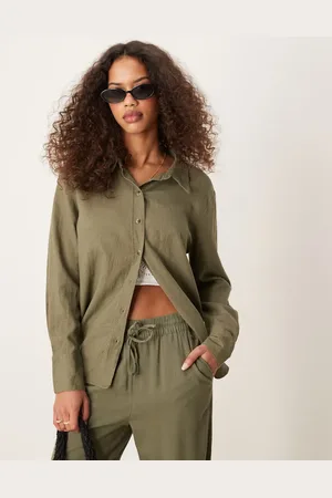 JDY Camisa holgada de lino de (parte de un conjunto)-Verde