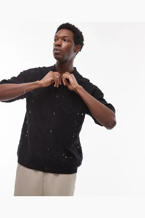 Topman Camisa negra holgada con patrón floral de croché de