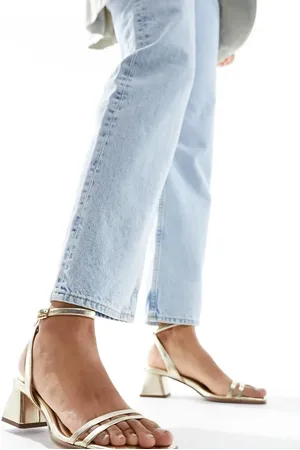 ASOS Sandalias doradas de tacón medio de bloque Honeydew de Wide Fit