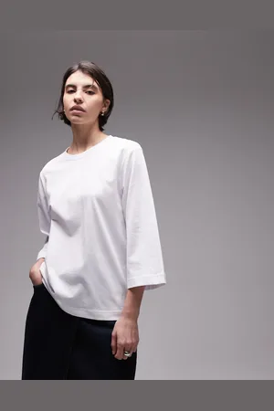 ARKET Camiseta blanca con mangas 3/4 de tejido grueso de