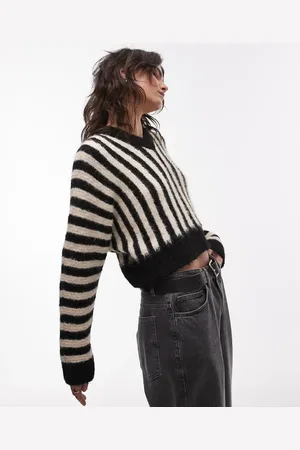Topshop Jersey a rayas negras y blancas con mangas dolman de mezcla de lana de -Multicolor