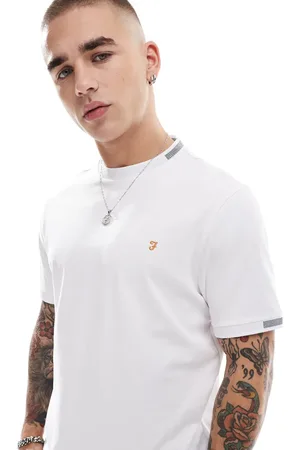Farah Camiseta blanca con detalles de jacquard en las bocamangas Northleigh de