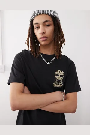 Timberland Camiseta negra con logo llamativo en el pecho de