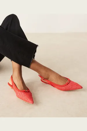 Glamorous Zapatos rojos destalonados de tacón bajo de rafia de