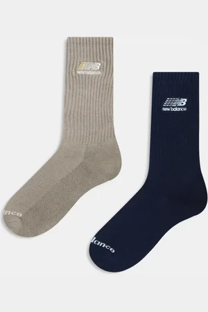 New Balance Pack de 2 pares de calcetines deportivos de color azul marino y marrón claro de canalé de
