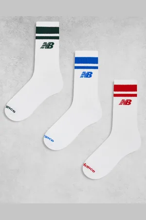 New Balance Pack de 3 pares de calcetines blancos de caña media a rayas de colores de