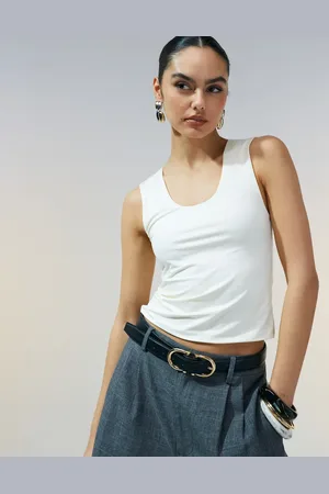 ASOS Camiseta color de tirantes con cuello ancho de tejido suave de -Blanco