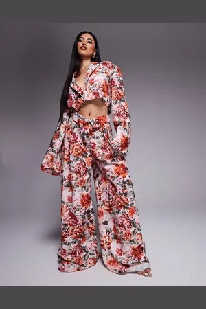ASOS Pantalones de sastre de pernera ancha con estampado floral estilo tapiz de tejido efecto lino de (parte de un conjunto)