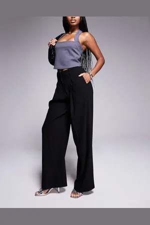 River Island Pantalones de sastre negros de pernera ancha de