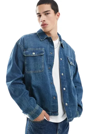 JACK & JONES Chaqueta vaquera azul medio de corte cuadrado de