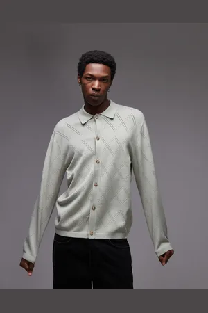Topman Camisa negra de manga larga con patrón de croché de
