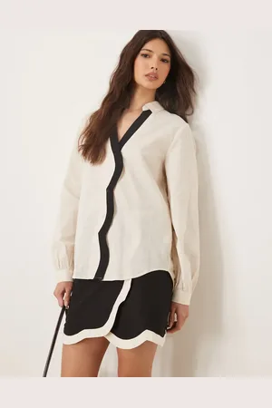 Never Fully Dressed Camisa color con ribete en contraste Miley de (parte de un conjunto)-Blanco