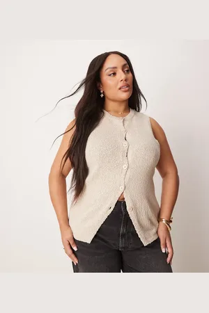 ASOS Chaleco largo beis con cuello redondo de punto de ASOS DESIGN Curve
