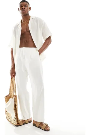 Weekday Pantalones blanco hueso de mezcla de lino Seth de