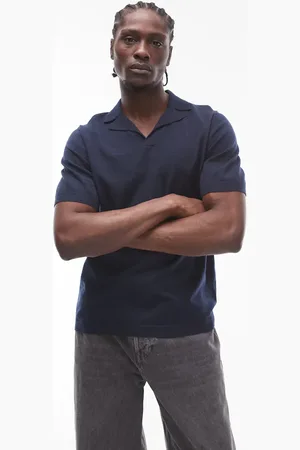 Topman Camisa de manga corta con cuello de solapas abierto de punto de