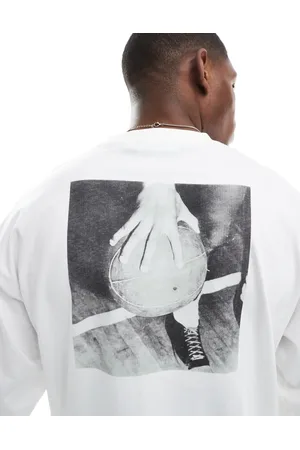 Only & Sons Camiseta blanca de manga larga y corte cuadrado con estampado trasero de baloncesto de -Blanco
