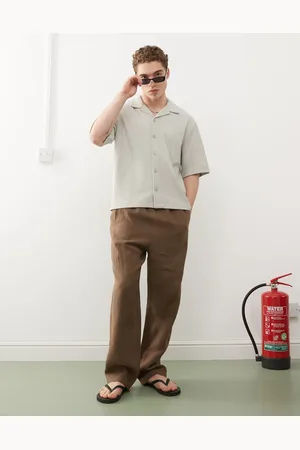 Weekday Pantalones marrones de mezcla de lino Seth exclusivos en ASOS de