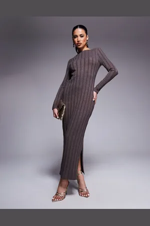 River Island Vestido de manga larga de canalé de -Gris
