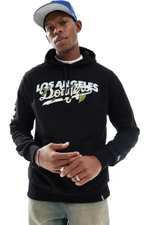 New Era Sudadera negra con capucha y bordado de flores y logo de los LA Dodgers de