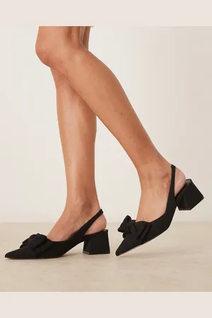 ASOS Zapatos negros destalonados de tacón medio grueso con detalle de lazo de lino Symphony de
