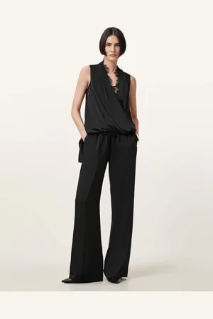 AllSaints Pantalones negros utilitarios de satén Barbara de