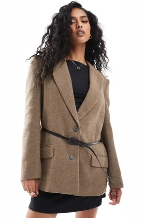 ASOS Americana color moca extragrande con cinturón y hombreras de -Marrón