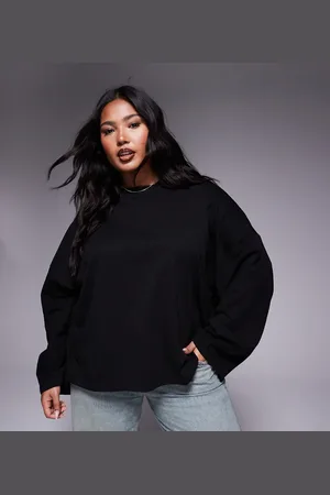 ASOS Camiseta negra de manga larga con detalle anudado en la espalda de ASOS DESIGN Curve-Blanco