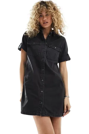 Noisy May Vestido vaquero corto lavado con mangas vueltas de