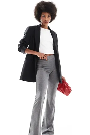 ONLY Pantalones gris melange de talle alto y corte acampanado de