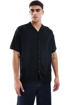 JACK & JONES Camisa negra de manga corta con cuello de solapas de