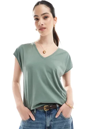 VERO MODA Camiseta caqui holgada extragrande con cuello de pico de -Verde