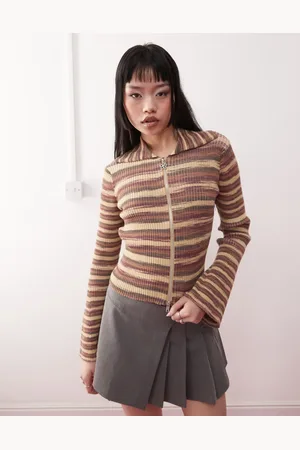 Monki Cárdigan a rayas con cremallera de hilos mezclados de -Multicolor