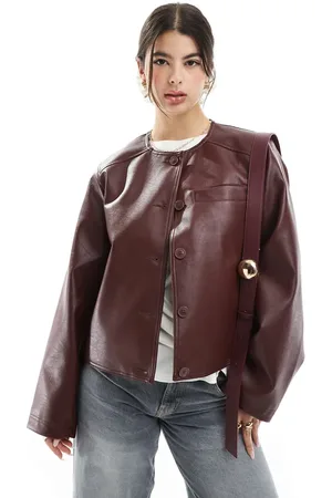 ASOS Chaqueta burdeos de corte depurado sin solapas de cuero de -Rojo