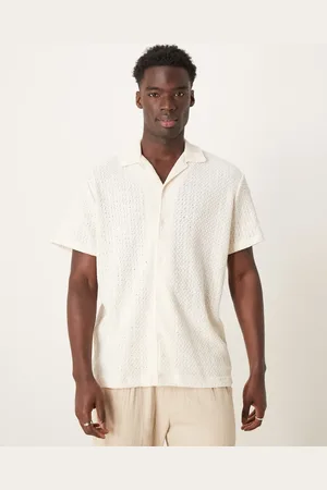 SELECTED Camisa color crema con cuello de solapas de tejido texturizado de -Blanco