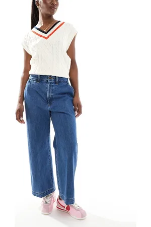 Ralph Lauren Vaqueros capri azul medio de talle alto y corte ancho de
