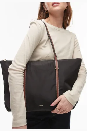 MANGO Bolso tote clásico con asas en contraste de