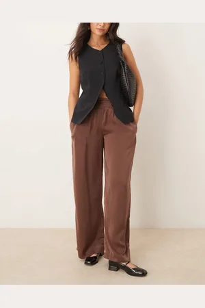 ASOS Pantalones color moca sin cierres con cintura fruncida de satén de -Marrón