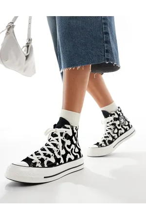 Converse Zapatillas de deporte blancas y negras con estampado de vaca Chuck 70 Hi de