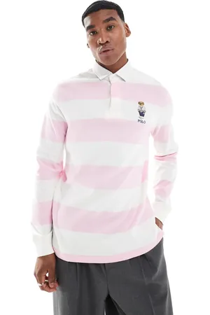 Ralph Lauren Polo de rugby a rayas rosas y blancas con logo de oso clásico de