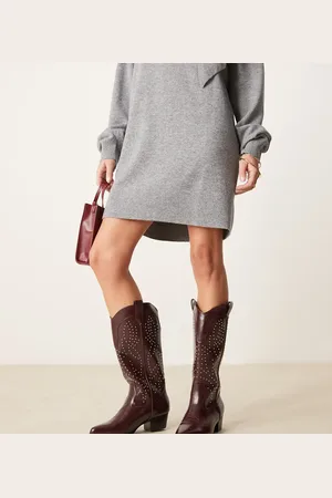 Glamorous Botas por la rodilla burdeos de estilo wéstern con tachuelas de -Rojo